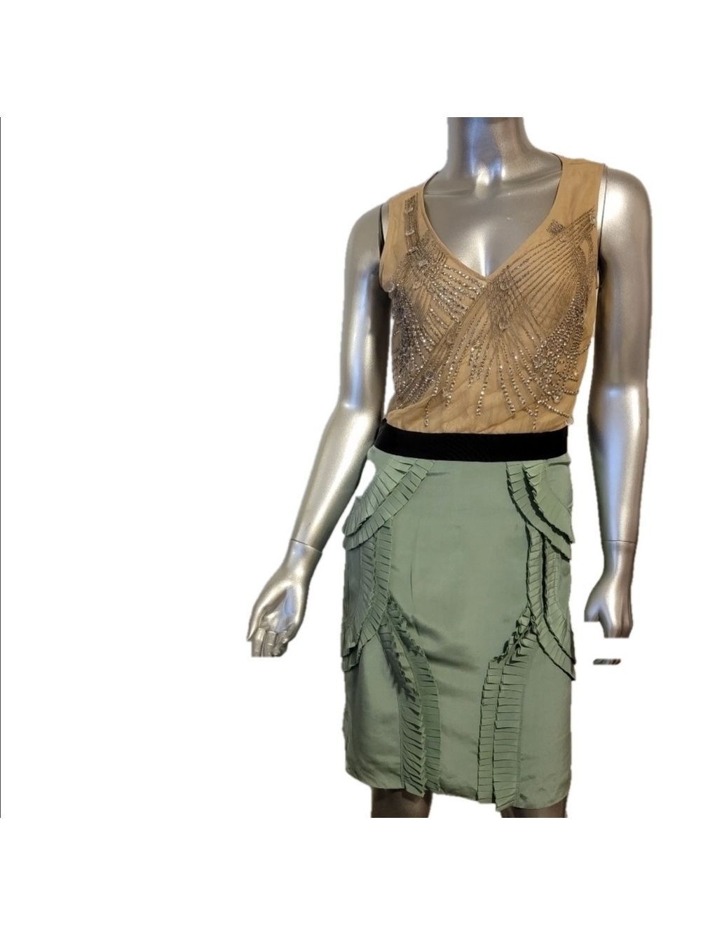 Sachin & Babi Ankasa Silk Sequin Dress Taupe Beige Green Size 6